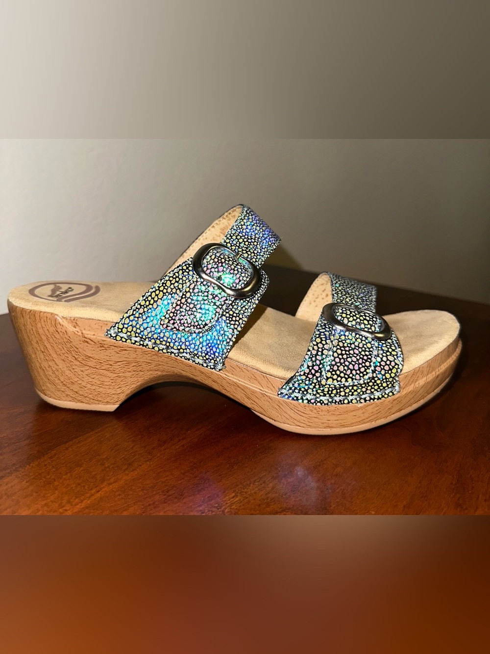 Dansko Sophie Leather Iridescent Slip-on Sandals with suede insole size 39 - Picture 2 of 12
